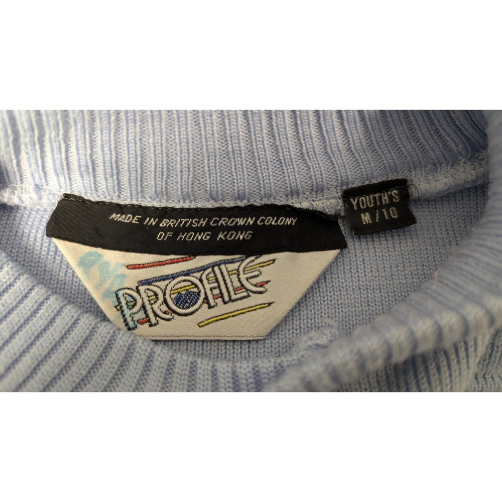 Vintage Profile Youth Knit Sweater Light Blue Striped V-Neck Pullover Size M 10 - Picture 3 of 9